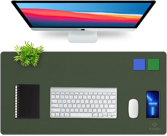 Desk Mat, Blotter, Dual-Sided Office Desk Pad, Waterproof Desk Mat for Desktop, Desk Blotters, PU Leather Pad Protector (31.5" X 15.7", Dark Green)