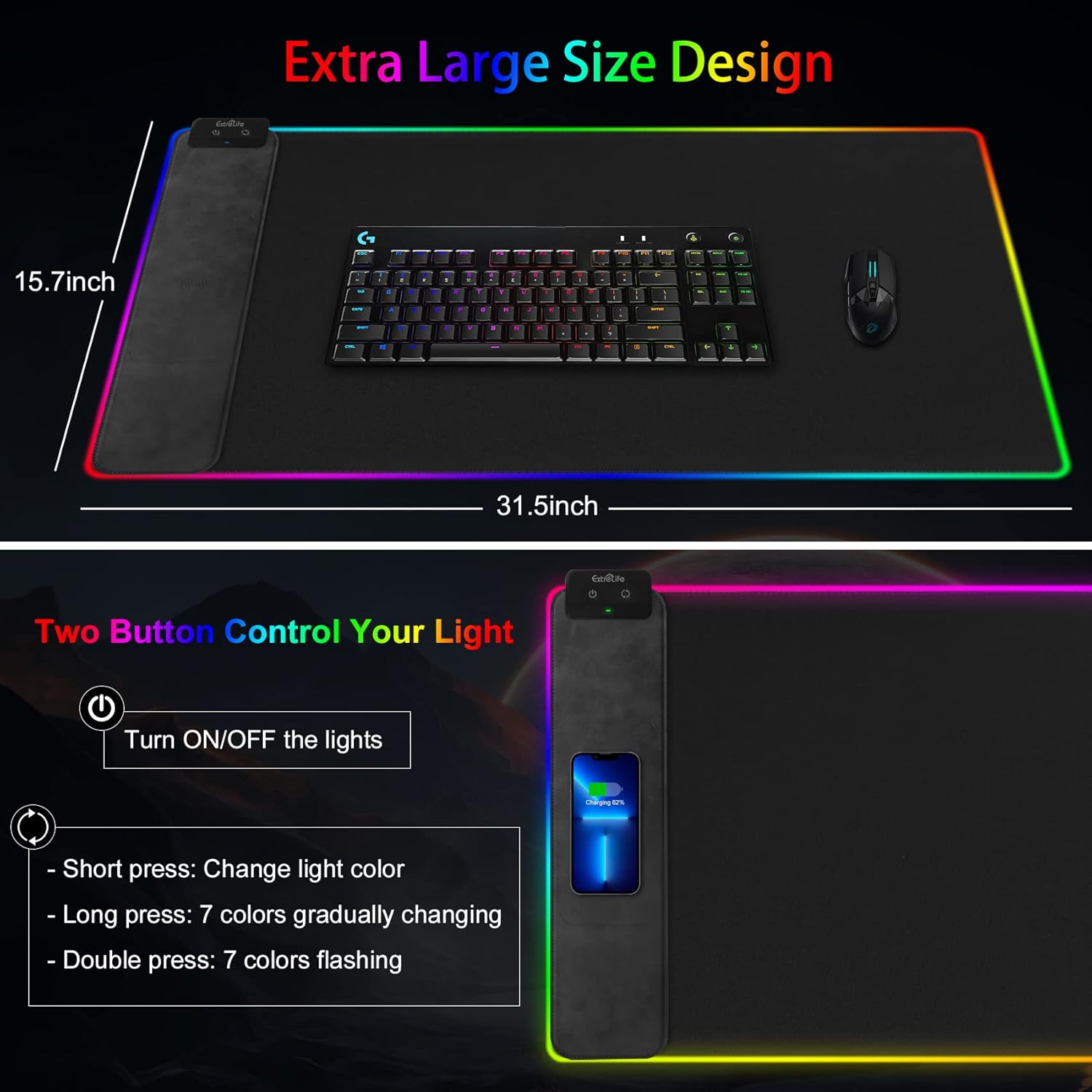 Wireless Charging RGB Gaming Mouse Pad