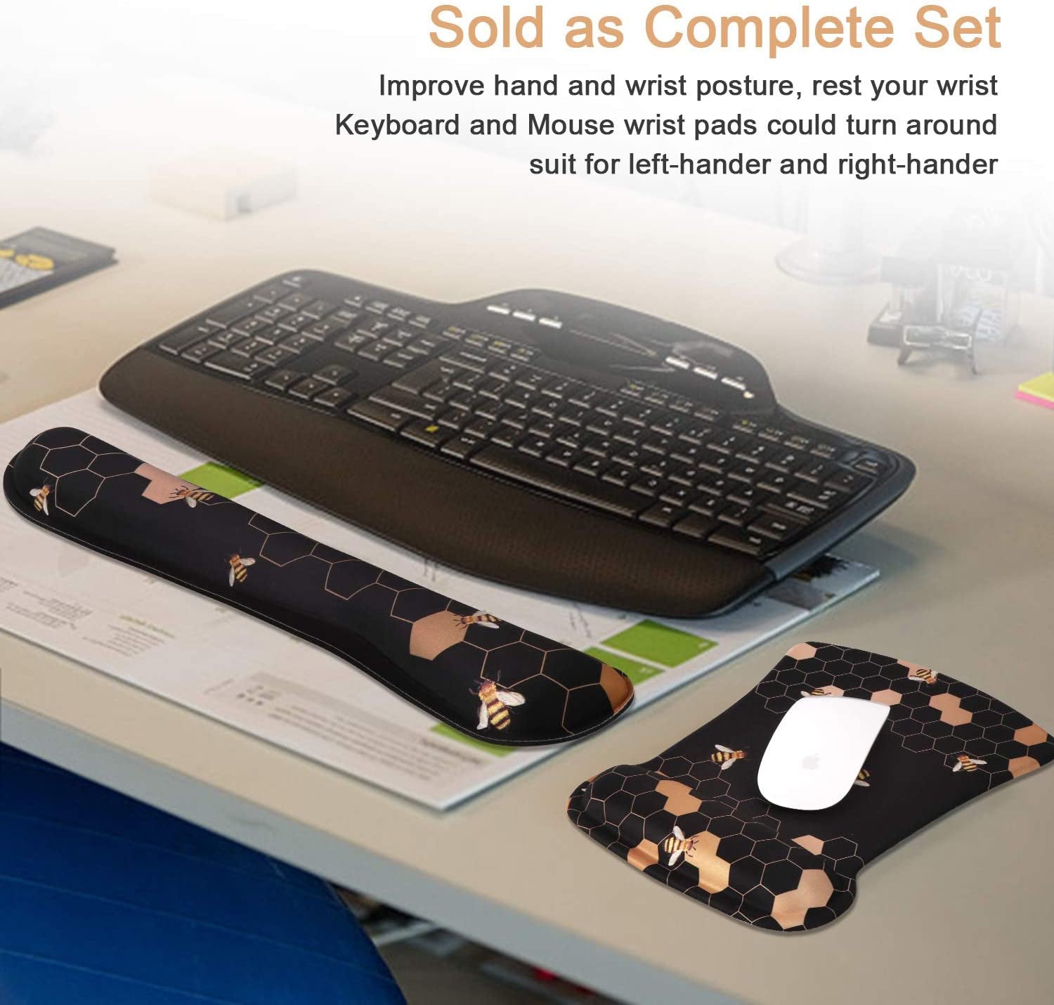 Mouse Pad with Wrist Rest, Keyboard Wrist Rest Mouse Wrist Rest, Made of Memory Foam, Easy Typing and Relieve Wrist Pain, Perfect for Computer Keyboard Office (A-Honeycomb)